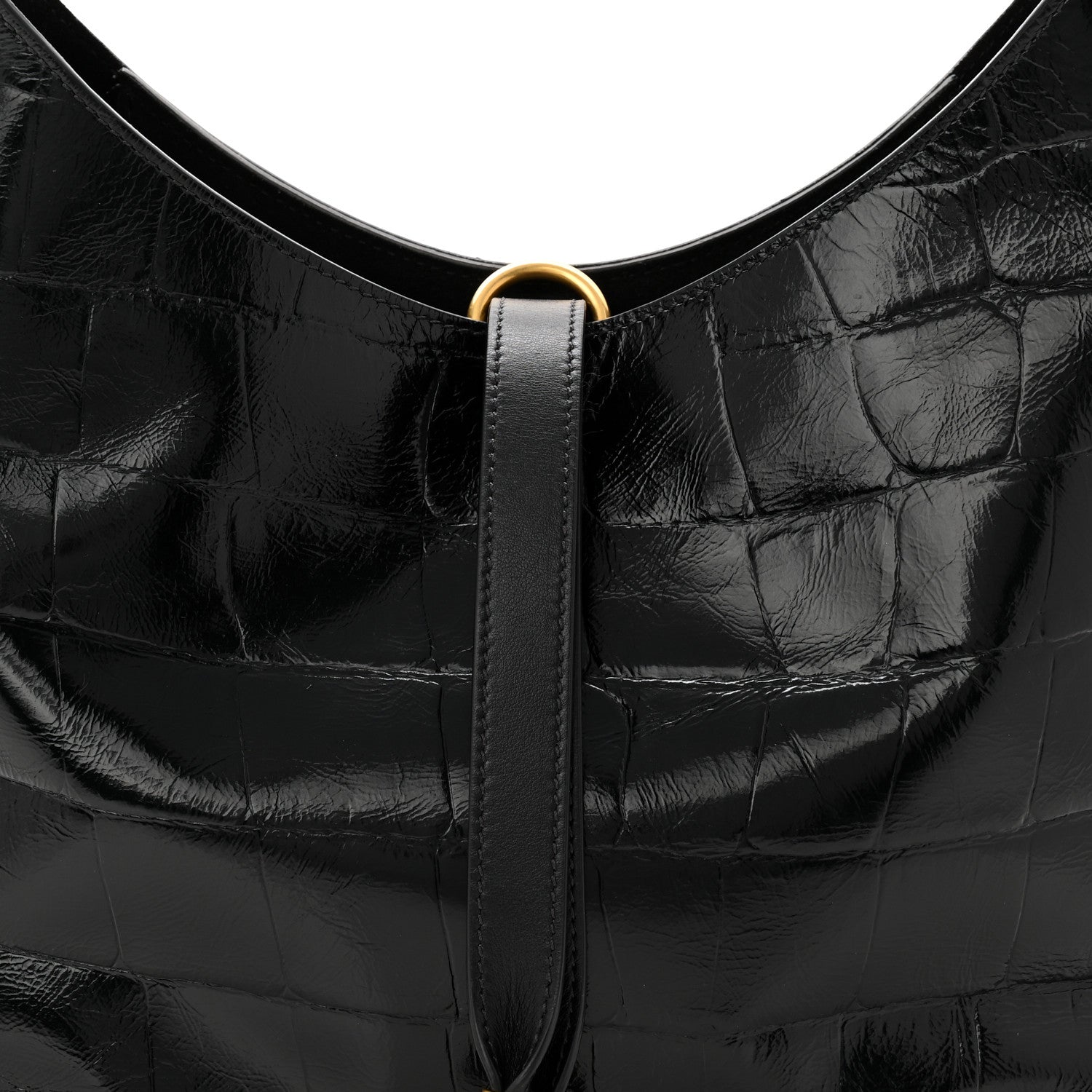Chloe Shiny Calfskin Croco-Effect Embossed Small Marcie Hobo Bag Black 8 of 10
