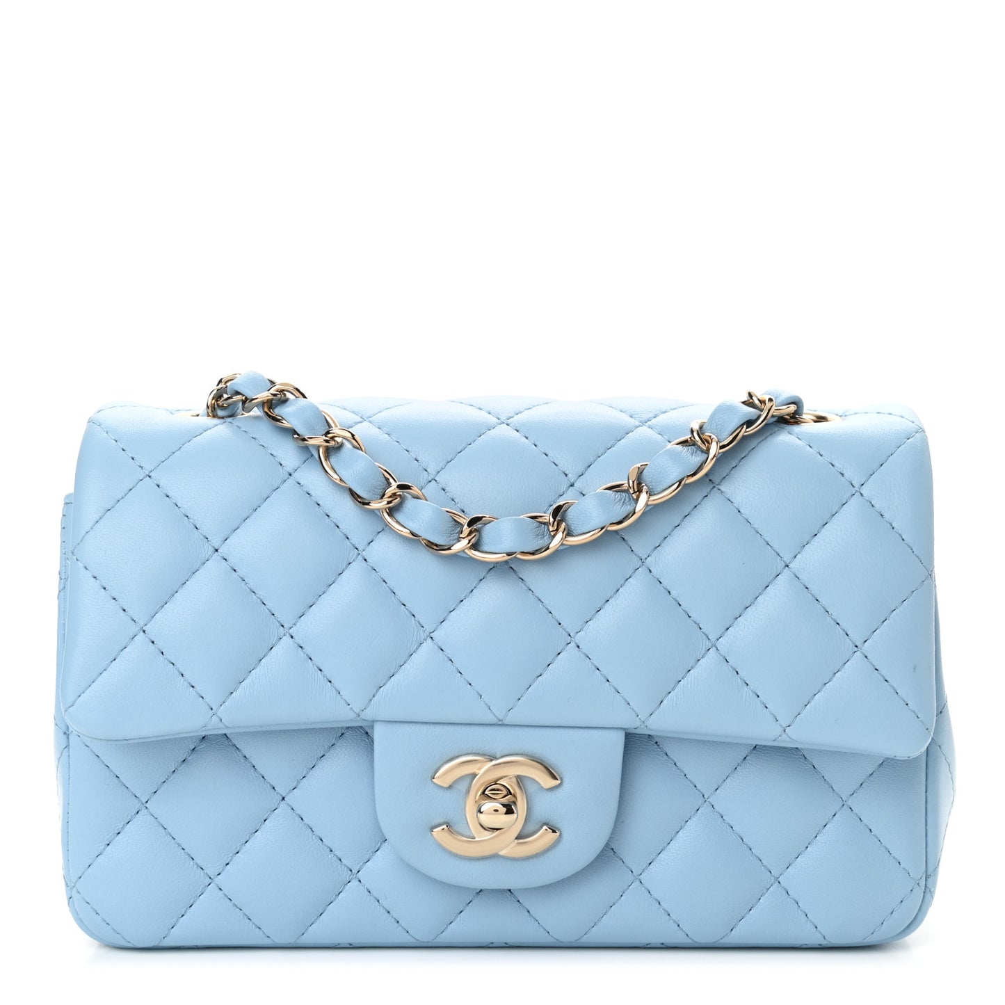 Lambskin Quilted Mini Rectangular Flap Light Blue