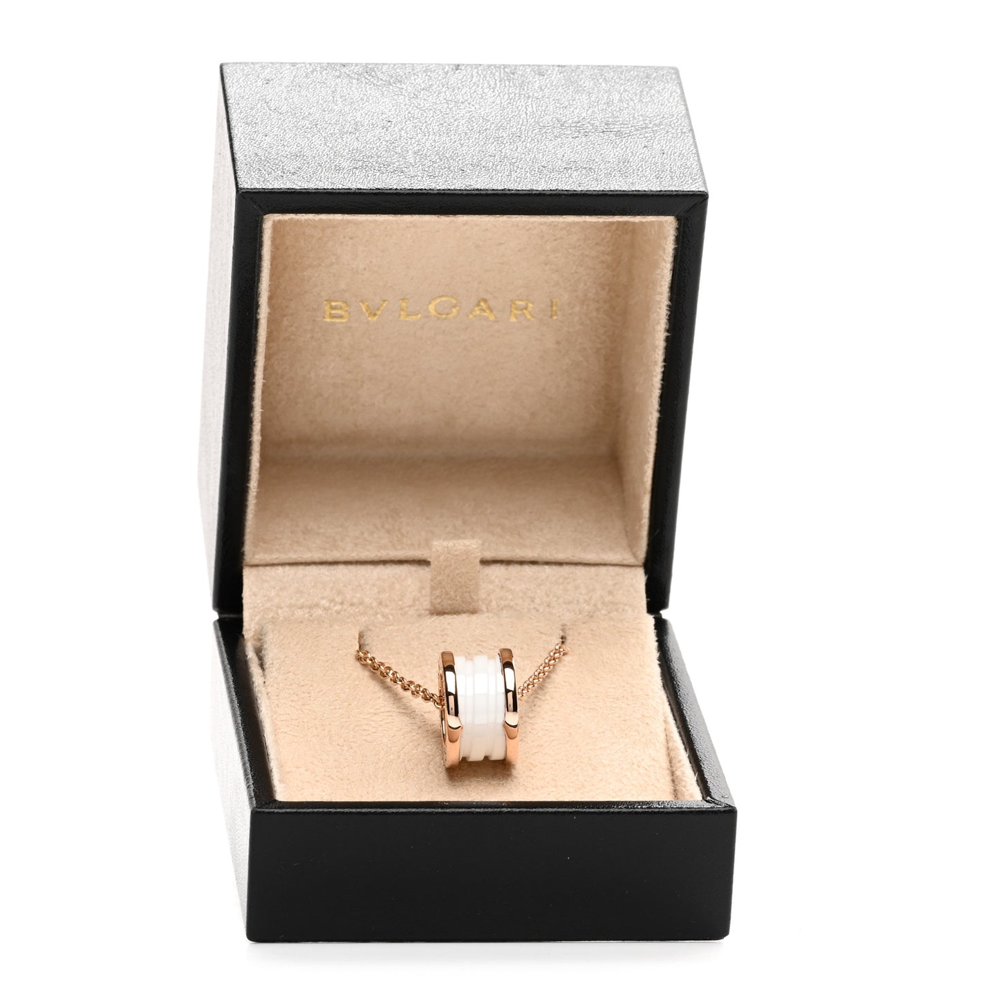 18K Rose Gold White Ceramic B.Zero1 Pendant Necklace