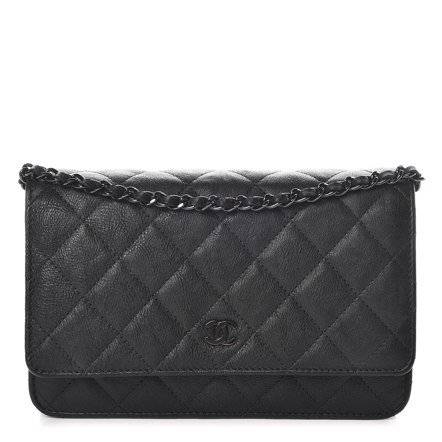 Crumpled Calfskin Quilted Wallet On Chain WOC So Black