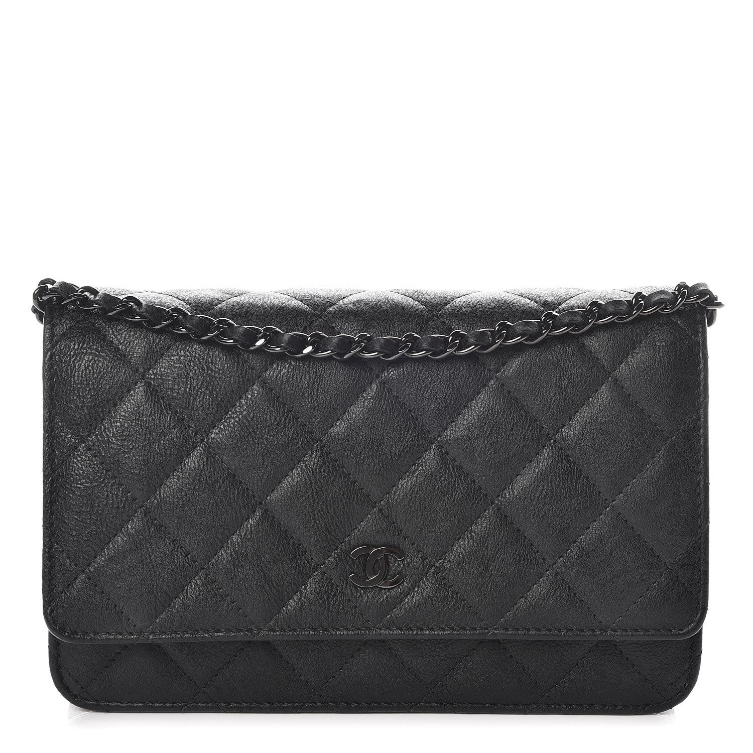 Chanel Crumpled Calfskin Quilted Wallet On Chain WOC So Black 1 of 10