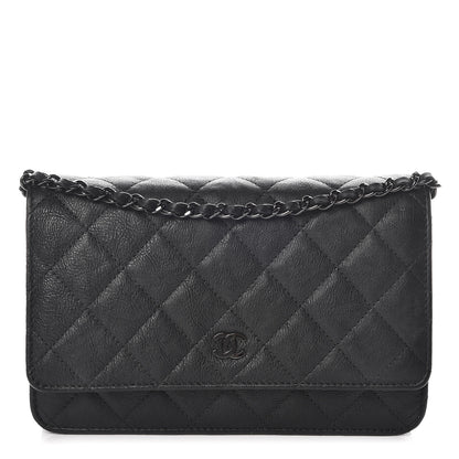 Chanel Crumpled Calfskin Quilted Wallet On Chain WOC So Black 1 of 10
