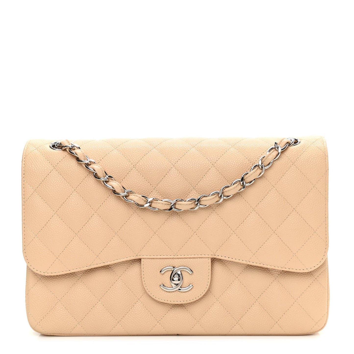 Caviar Quilted Jumbo Double Flap Beige Clair