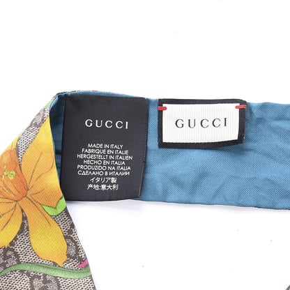 Gucci Silk Twill GG Monogram Special Flory Neck Bow Scarf Beige Sky Blue 2 of 3