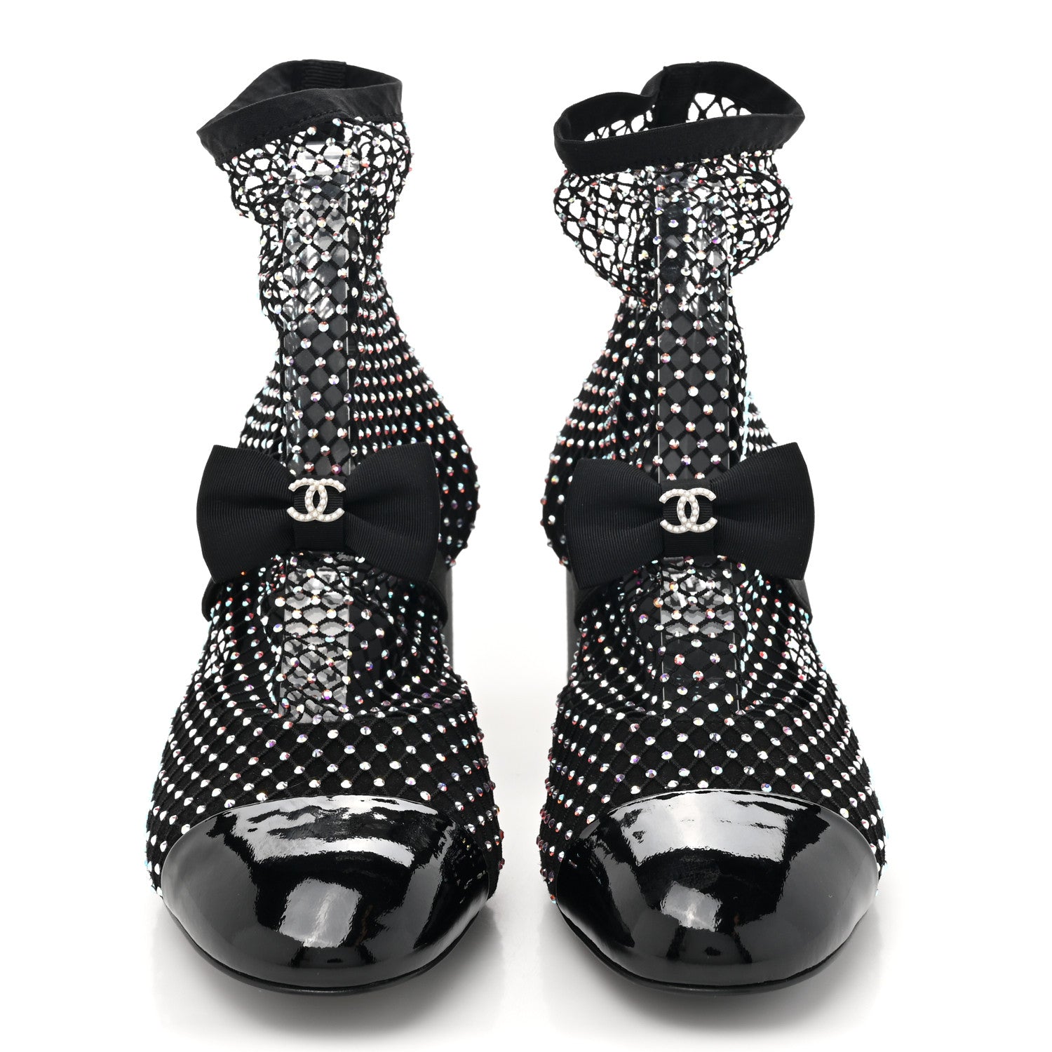 Chanel Resille Strass Kid Suede Patent Mary Jane Short Boots 38 Black 2 of 8