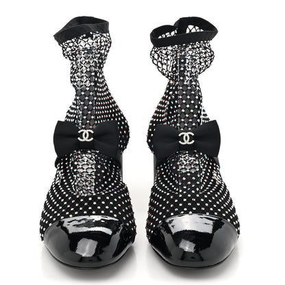 Chanel Resille Strass Kid Suede Patent Mary Jane Short Boots 38 Black 2 of 8