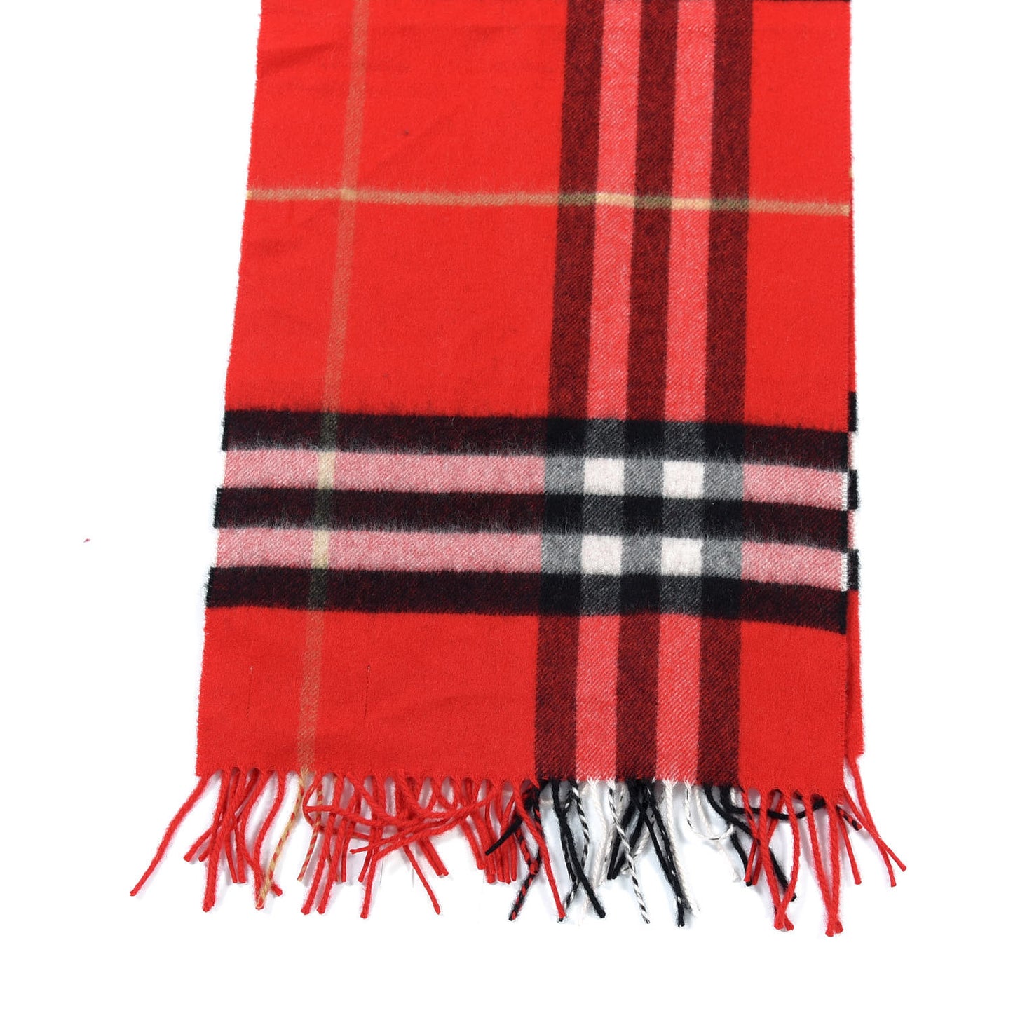 Cashmere Giant Check Fringe Scarf Bright Red