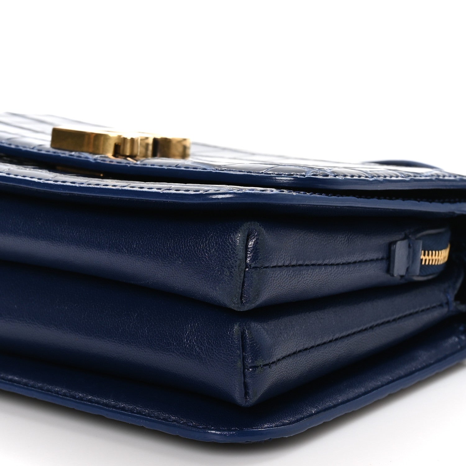 Balenciaga Shiny Calfskin Crocodile Embossed Small B Crossbody Bag Navy 11 of 12