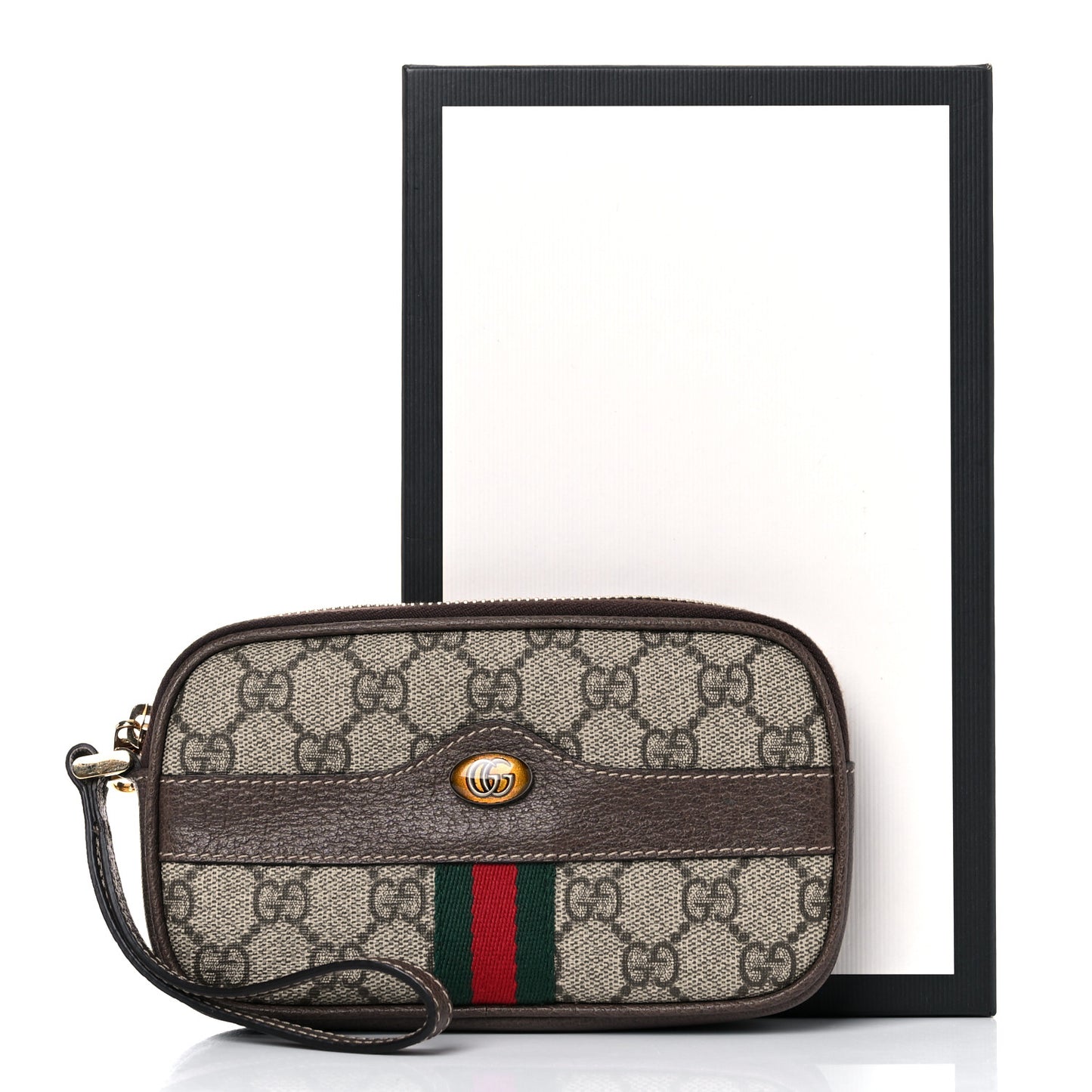 GG Supreme Monogram Ophidia Phone Case Wristlet Brown