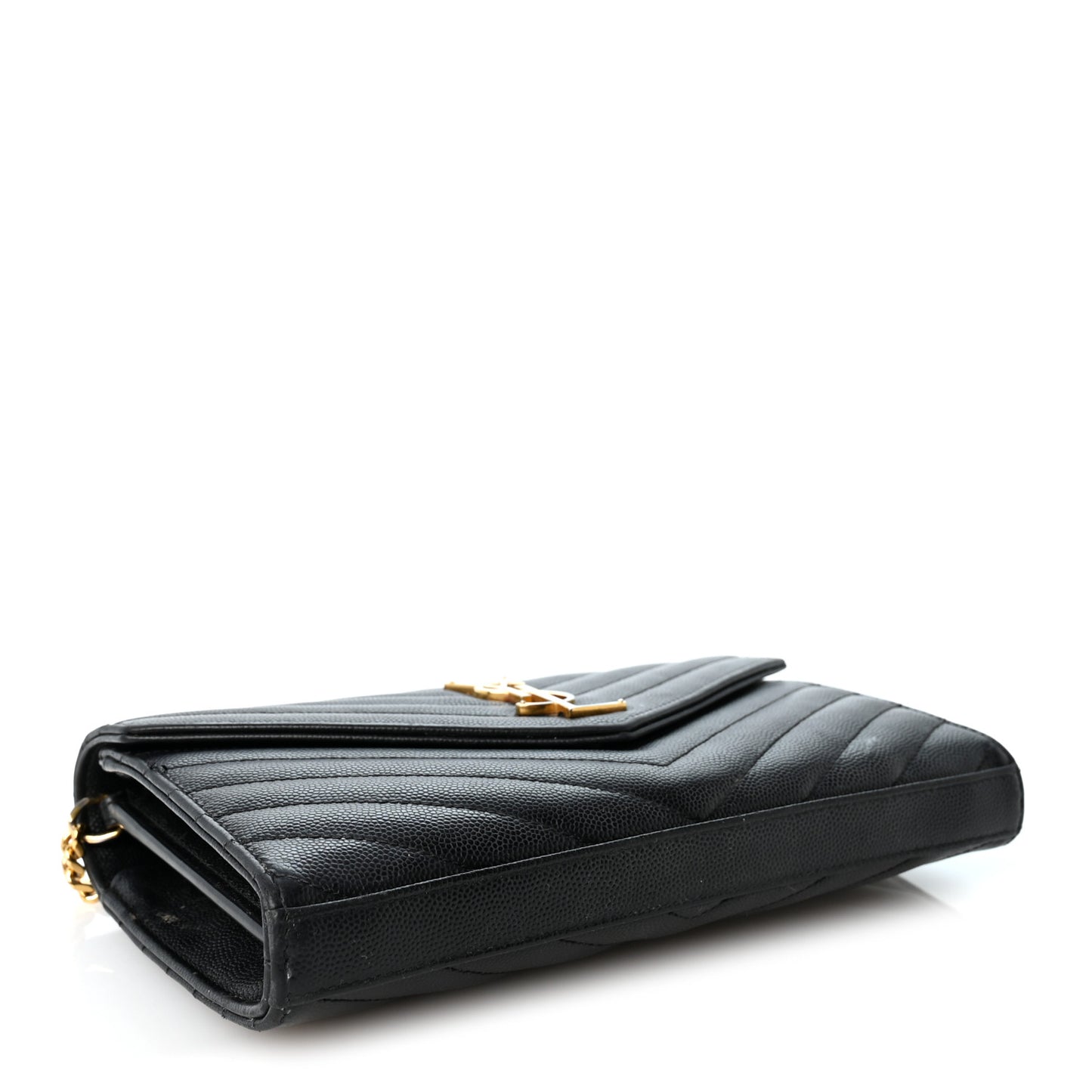 Grain De Poudre Matelasse Chevron Monogram Chain Wallet Black
