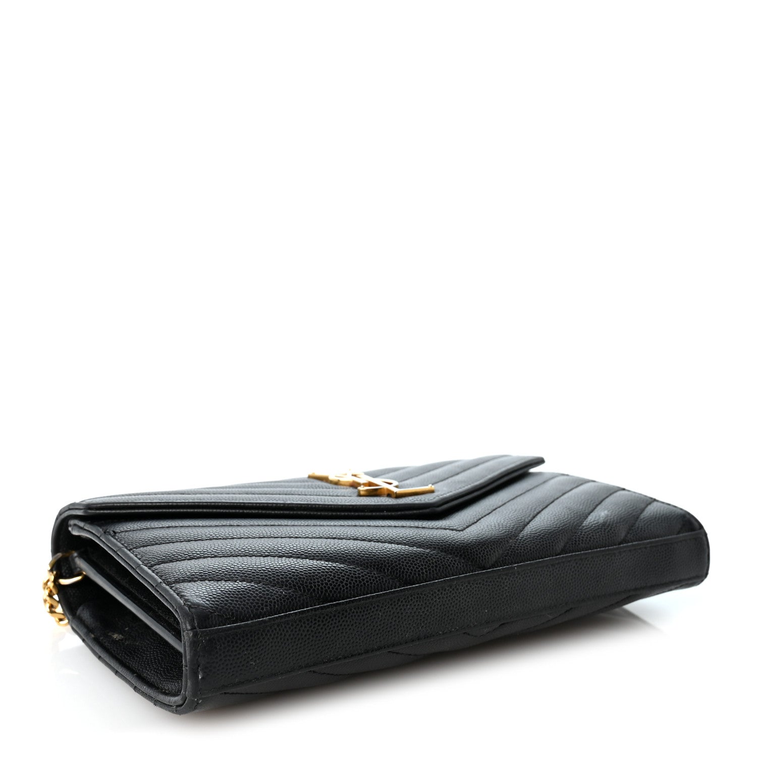 Saint Laurent Grain De Poudre Matelasse Chevron Monogram Chain Wallet Black 4 of 9