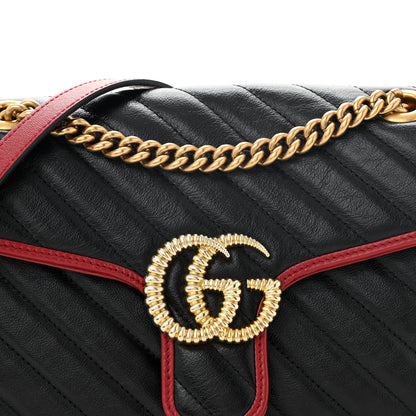 Gucci Vintage Effect Calfskin Matelasse Diagonal Small Torchon GG Marmont Shoulder Bag Black Romantic Cherry 8 of 10