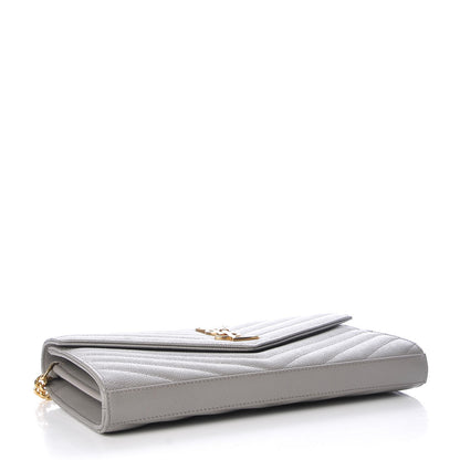 Saint Laurent Grain De Poudre Matelasse Chevron Monogram Chain Wallet Fog 4 of 9