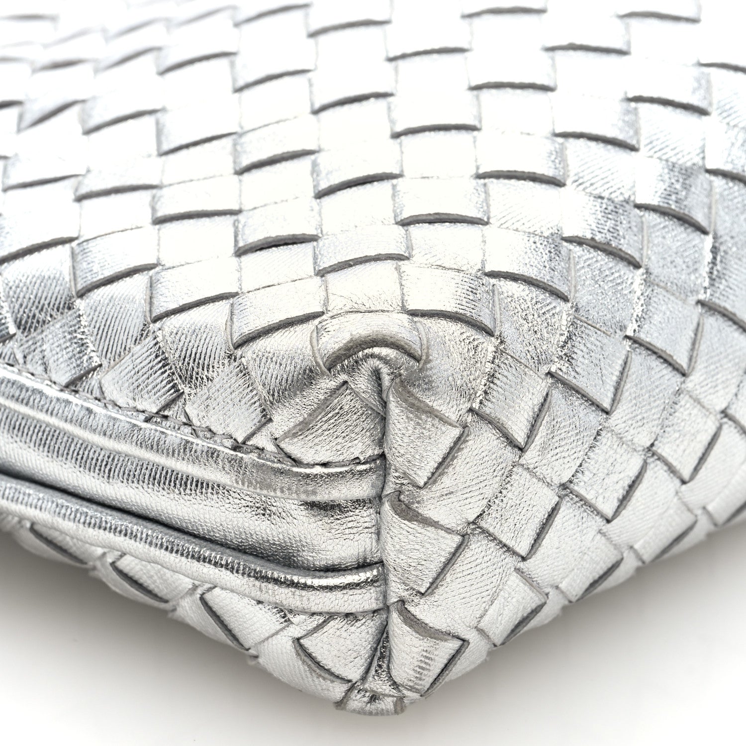 Bottega Veneta Metallic Nappa Intrecciato Nodini Crossbody Messenger Silver 8 of 9
