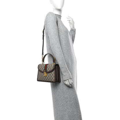 Gucci GG Supreme Monogram Textured Dollar Calfskin Web Small Ophidia Padlock Top Handle Bag Beige Ebony New Acero 2 of 13