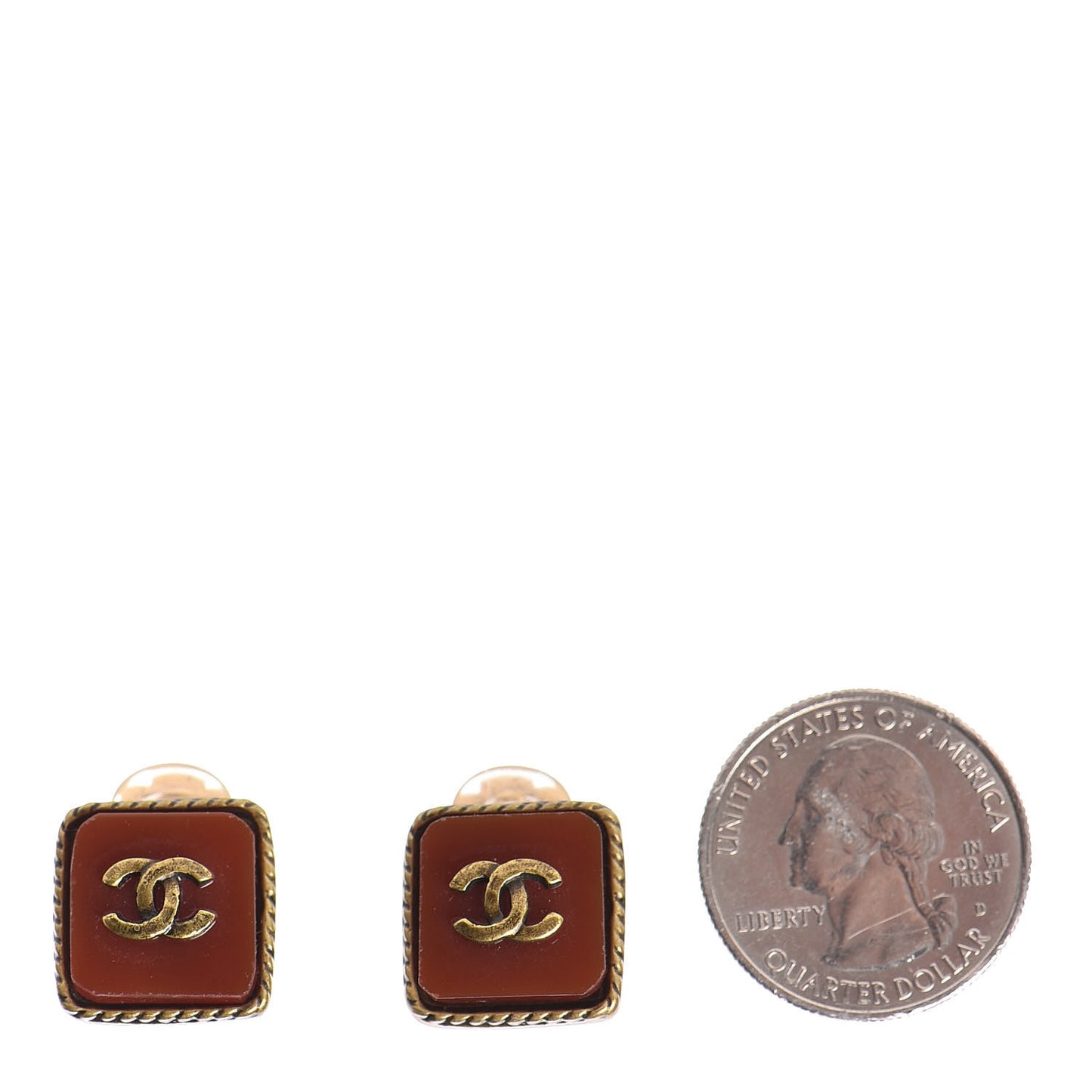 Glass CC Square Clip On Earrings Brown