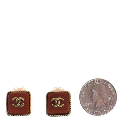 Chanel Glass CC Square Clip On Earrings Brown 2 of 3