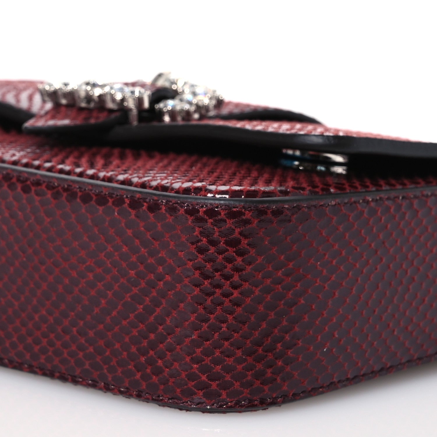Jimmy Choo Calfskin Lizard Embossed Crystal Cheri Crossbody Bordeaux 10 of 13