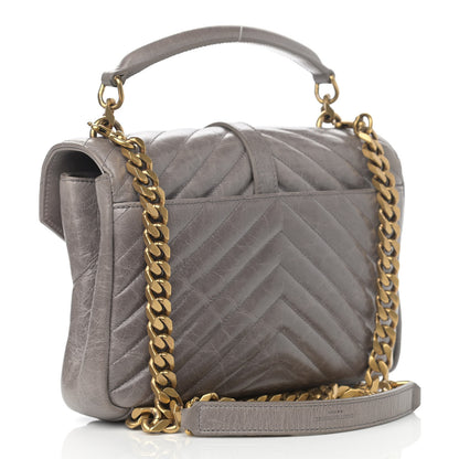 Saint Laurent Waxed Calfskin Matelasse Chevron Medium Monogram College Bag Fog Gray 3 of 17