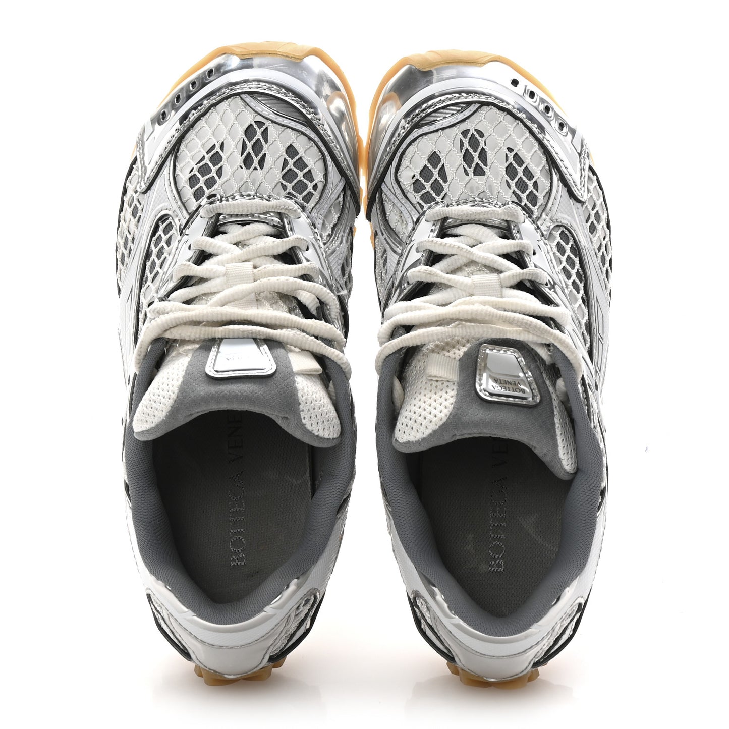 Calfskin Fishnet Fabric Orbit Sneakers 37 Silver White