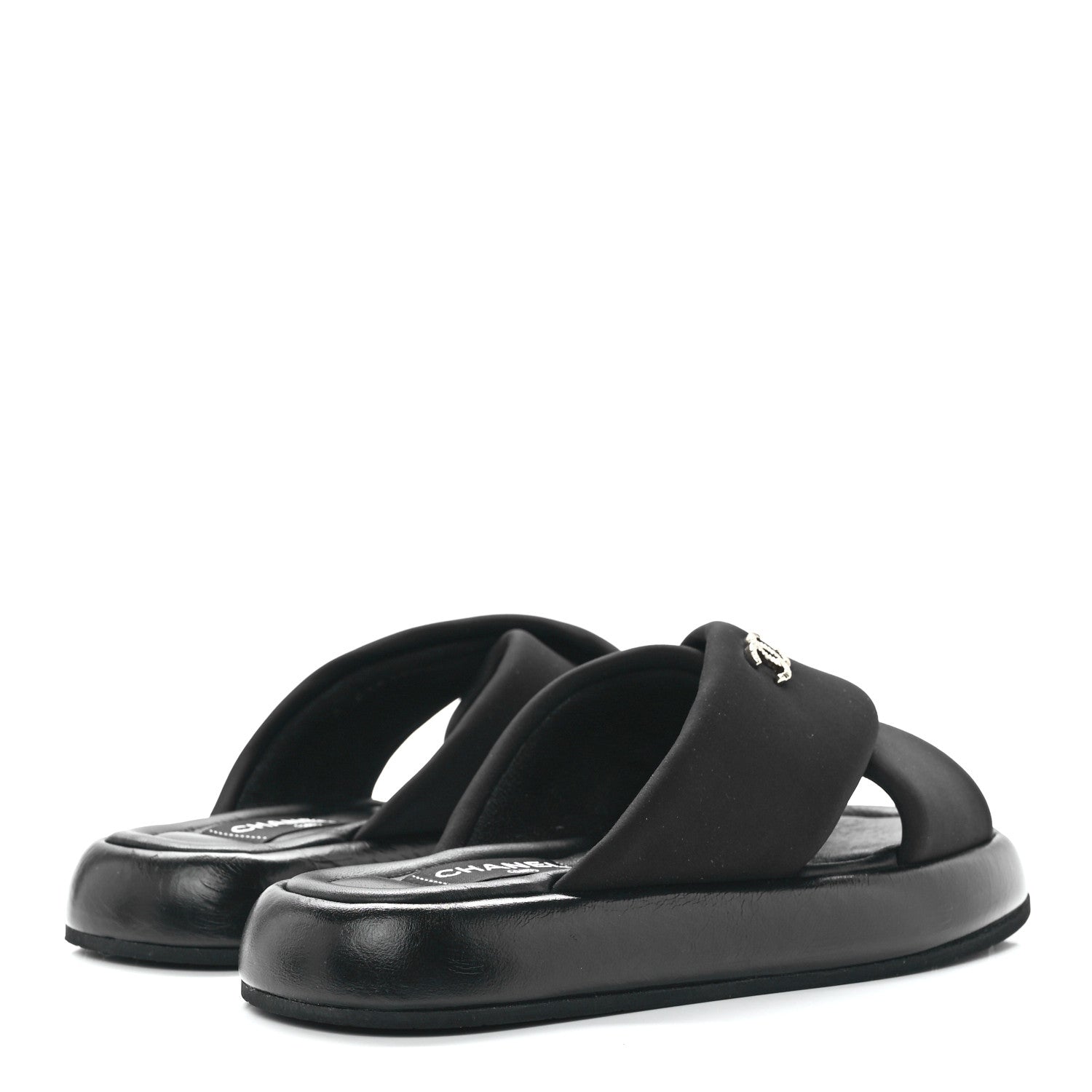 Chanel Fabric CC Mules Sandals 36 Black 4 of 9