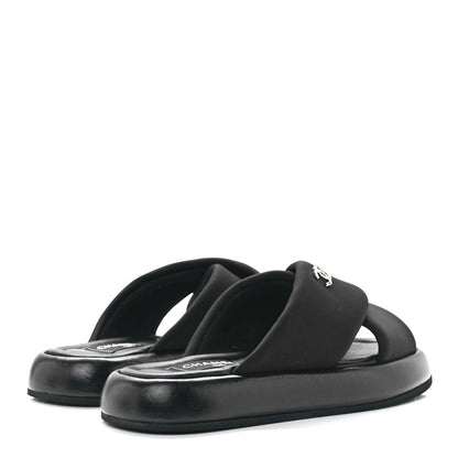 Chanel Fabric CC Mules Sandals 36 Black 4 of 9