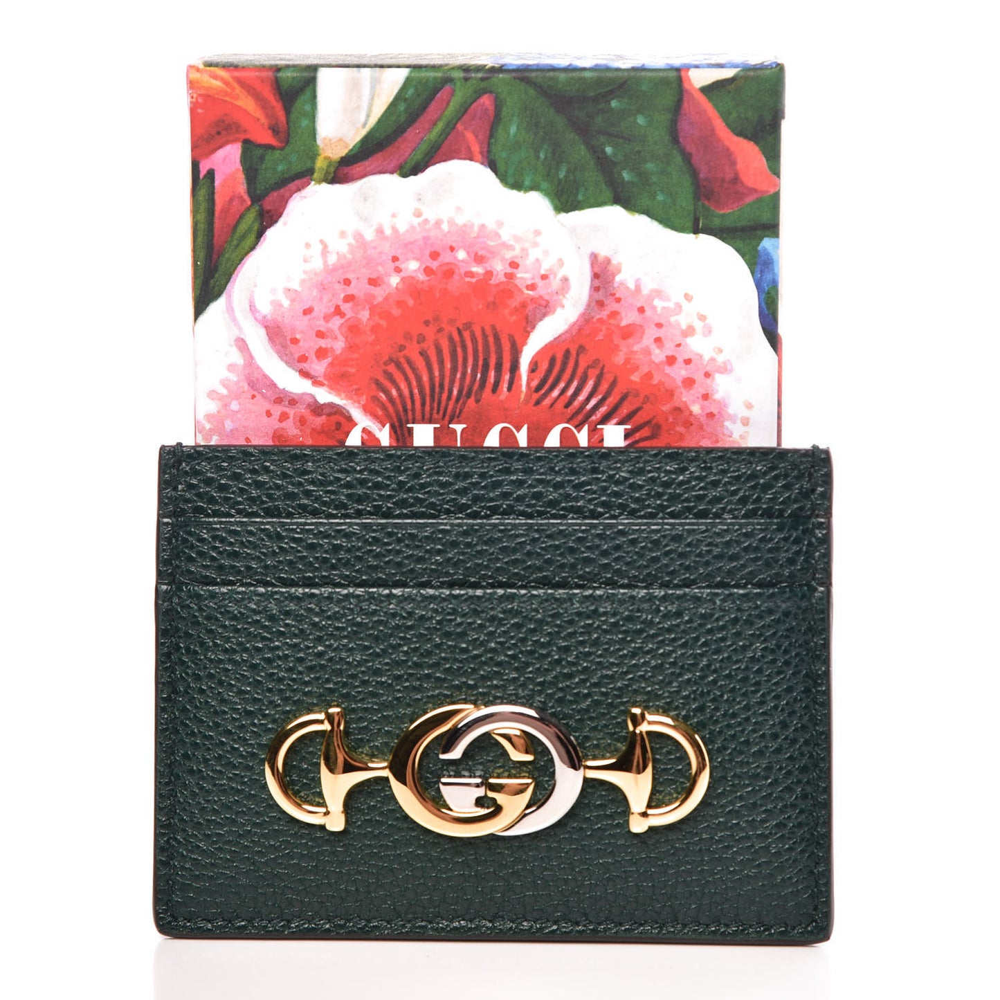 Grainy Calfskin Zumi Card Holder Vintage Green