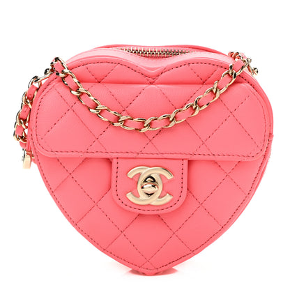 Chanel Lambskin Quilted CC In Love Heart Clutch With Chain Pink 1 of 11