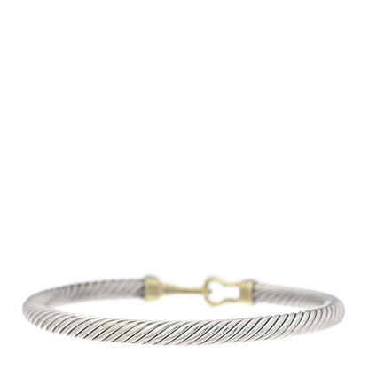 David Yurman Sterling Silver 14K Yellow Gold 5mm Cable Classic Buckle Bracelet 3 of 4