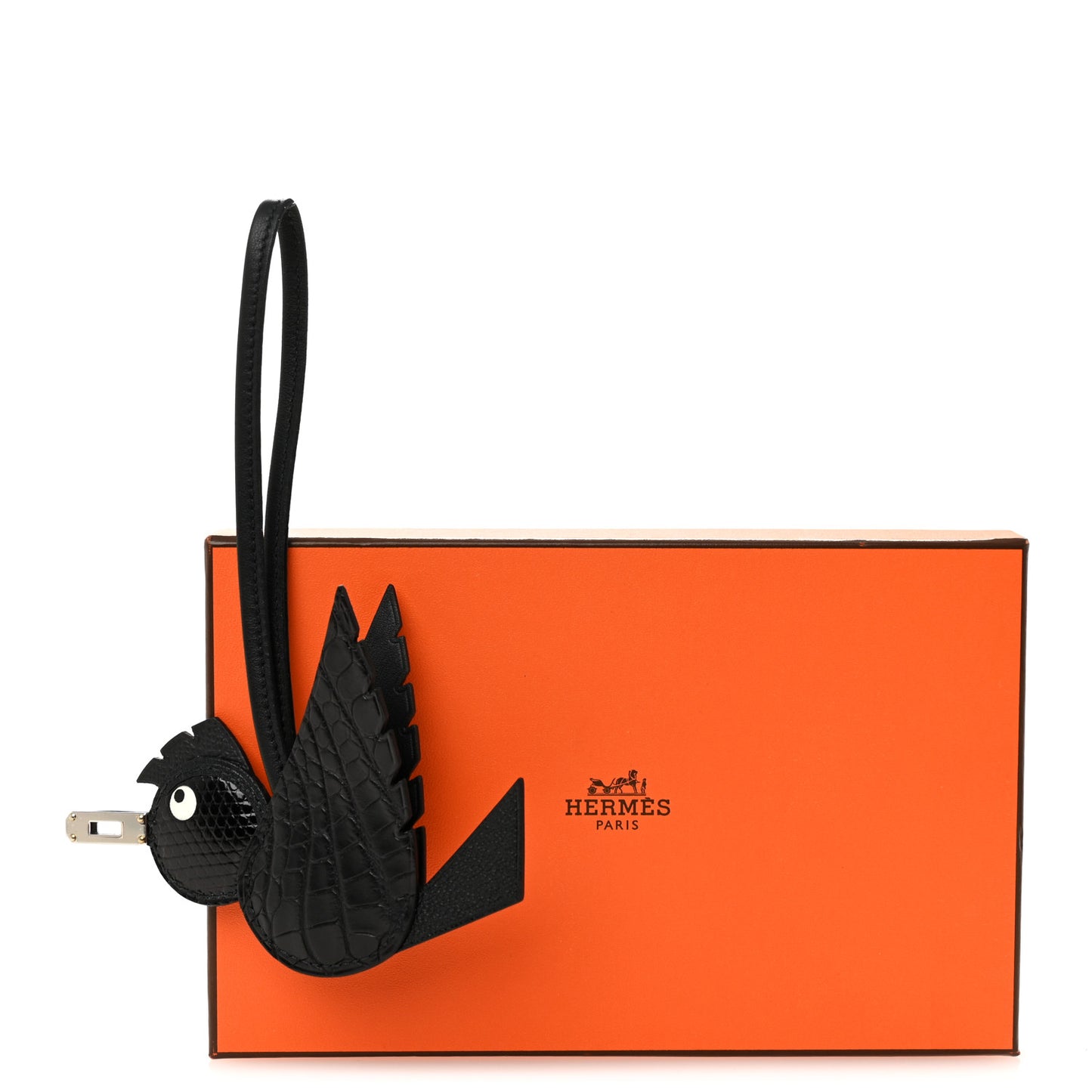 Epsom Chevre Mysore Swift Alligator Lizard Birdy Bag Charm Black