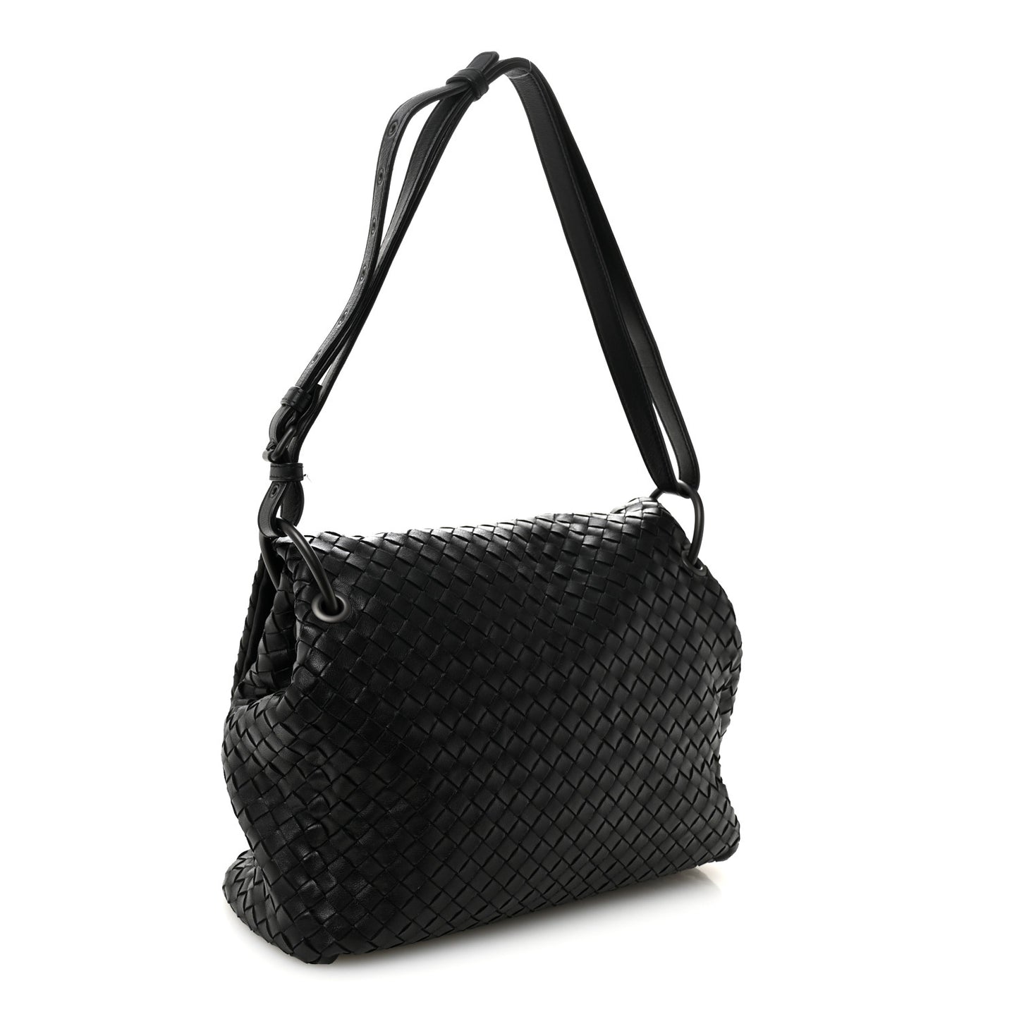 Nappa Intrecciato Flap Shoulder Bag Black