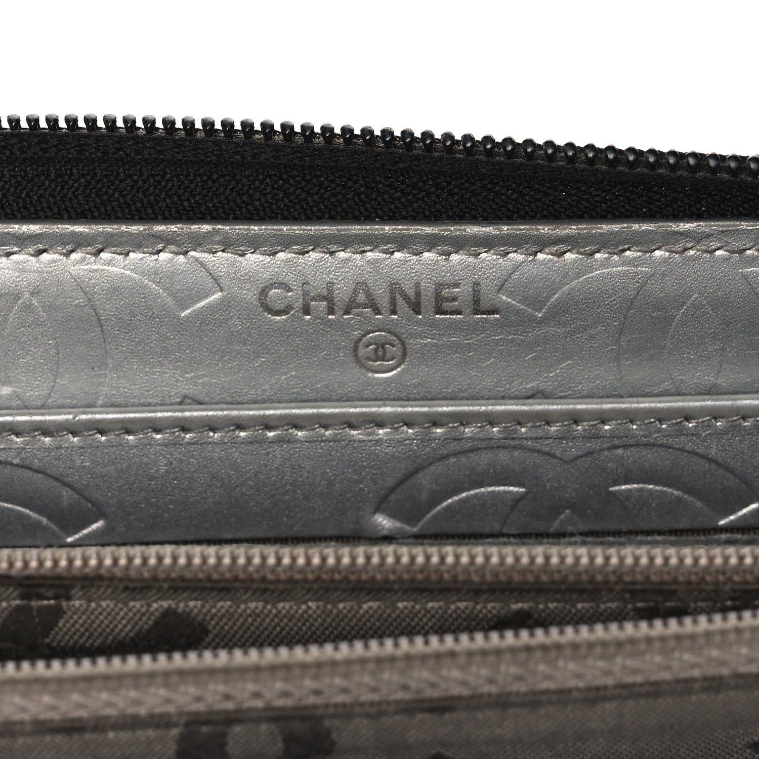 Chanel Calfskin Quilted Cambon Large Gusset Zip Around Wallet Black Silver 6 of 12