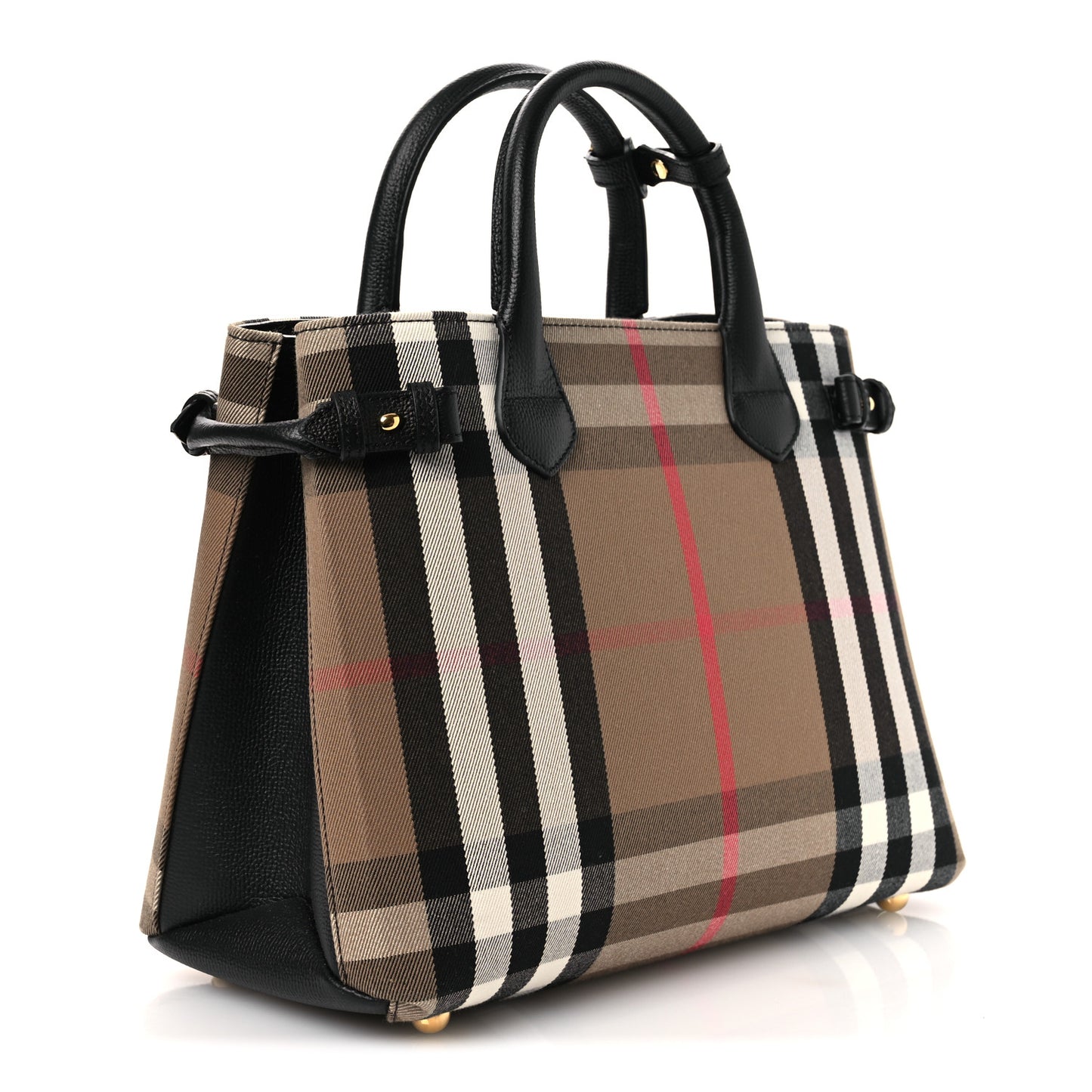 House Check Grainy Calfskin Medium Banner Tote Black