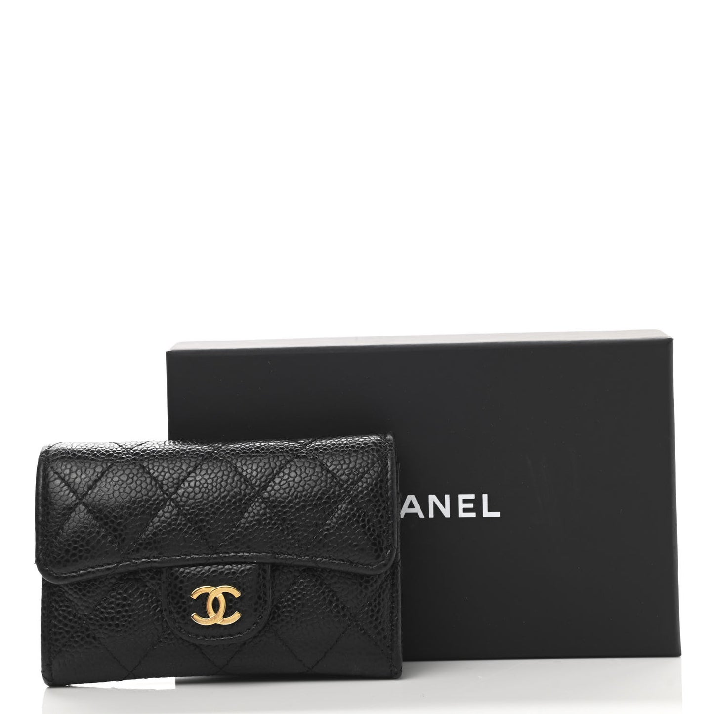 Caviar Quilted Flap Card Holder Black