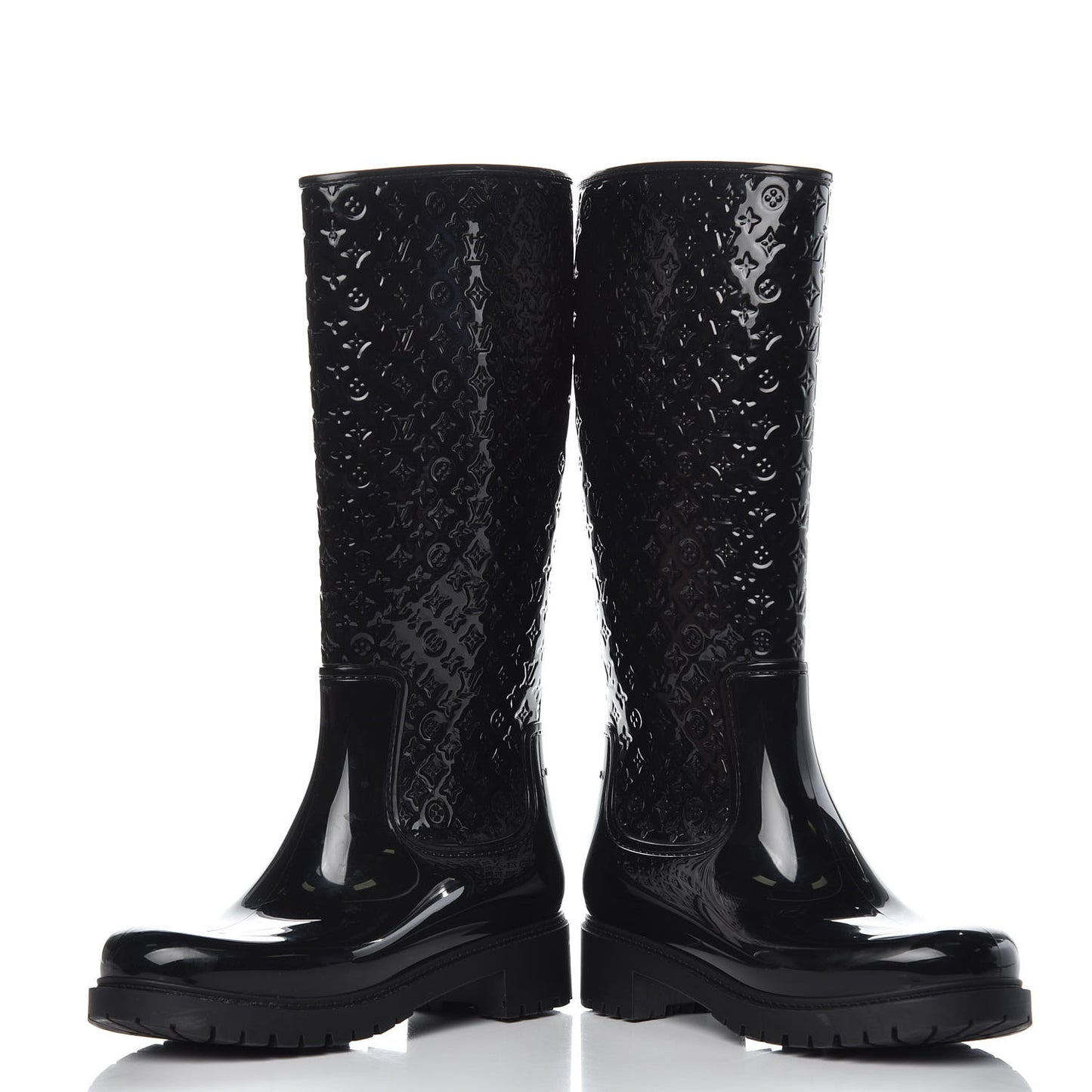 Rubber Embossed Monogram Splash Rain Boots 37 Black