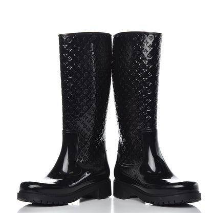 Louis Vuitton Rubber Embossed Monogram Splash Rain Boots 37 Black 6 of 9