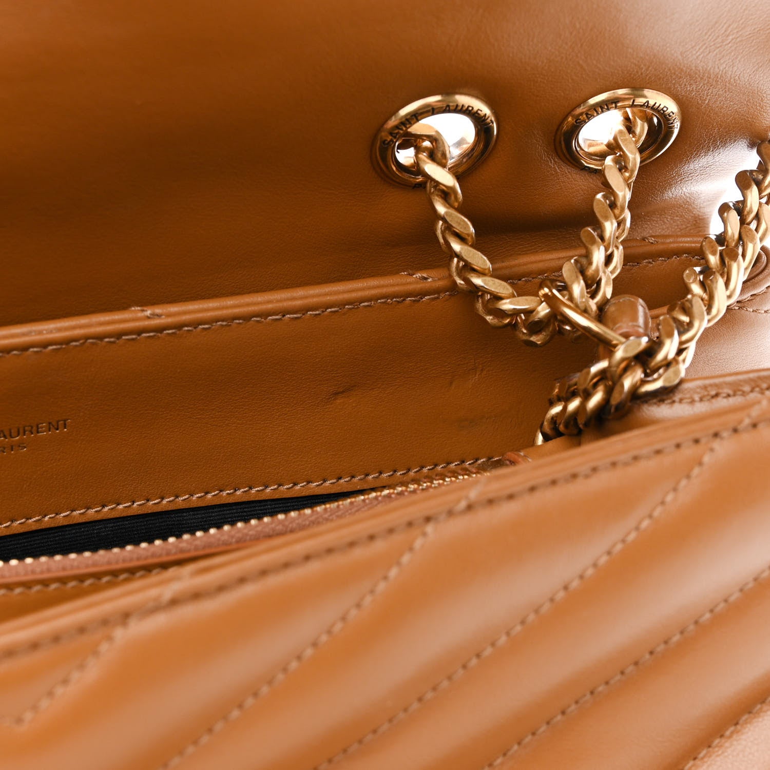 Saint Laurent Calfskin Y Quilted Monogram Medium Loulou Chain Satchel Dark Natural 12 of 13