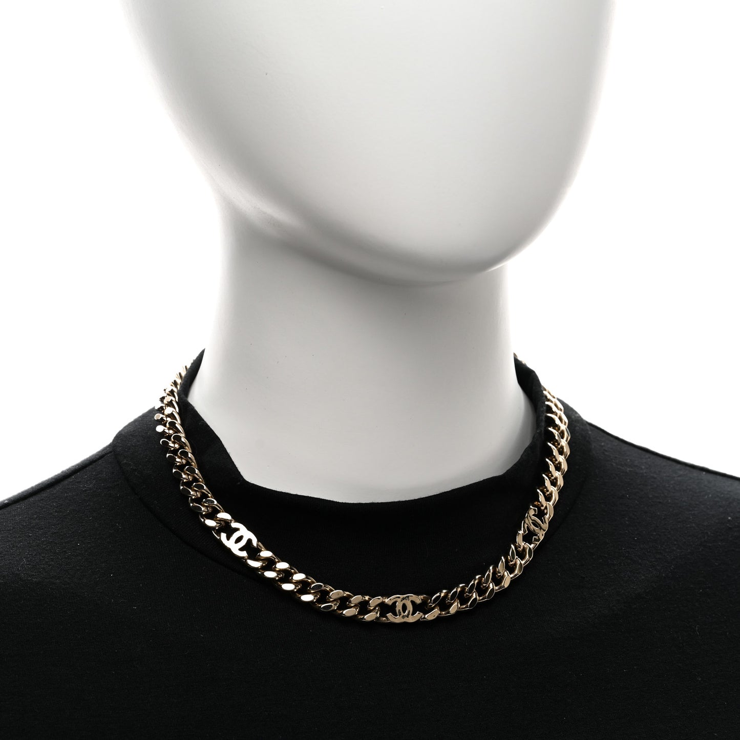 Metal Enamel Chain CC Choker Gold White