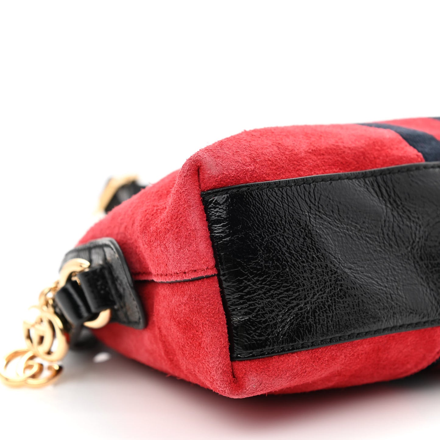 Suede Patent Web GG Small Ophidia Dome Shoulder Bag Hibiscus Red