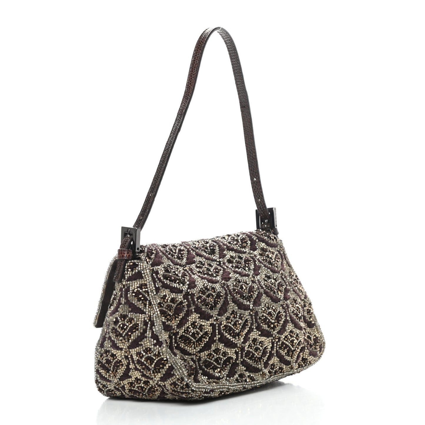 Lizard Beaded Mini Mama Baguette Brown
