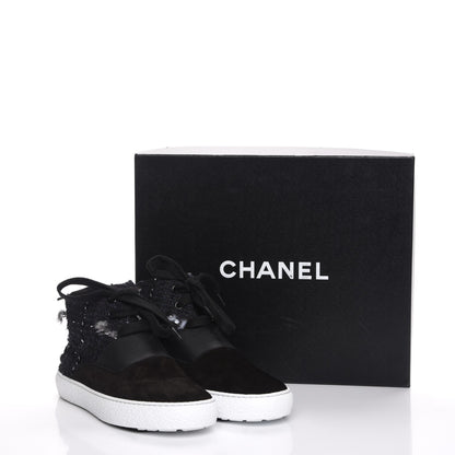 Chanel Suede Tweed High Top Sneakers 37 Black White 11 of 11