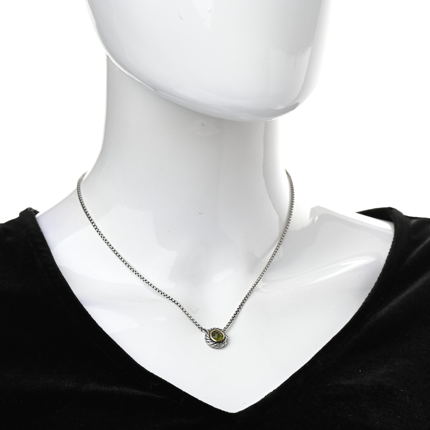 David Yurman Sterling Silver 18K Yellow Gold Peridot Cookie Pendant Necklace 2 of 4
