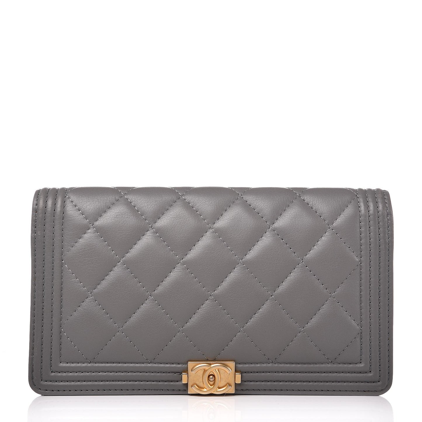 Lambskin Quilted Boy Yen Wallet Grey