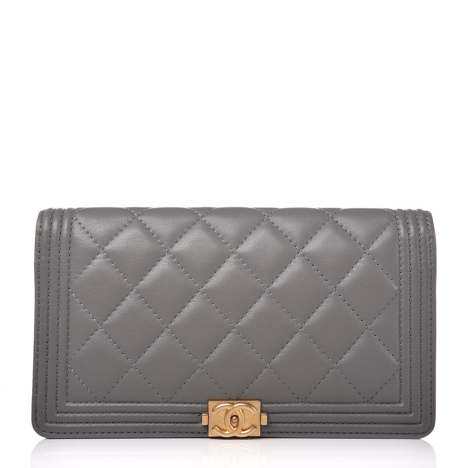 Chanel Lambskin Quilted Boy Yen Wallet Grey 1 of 8