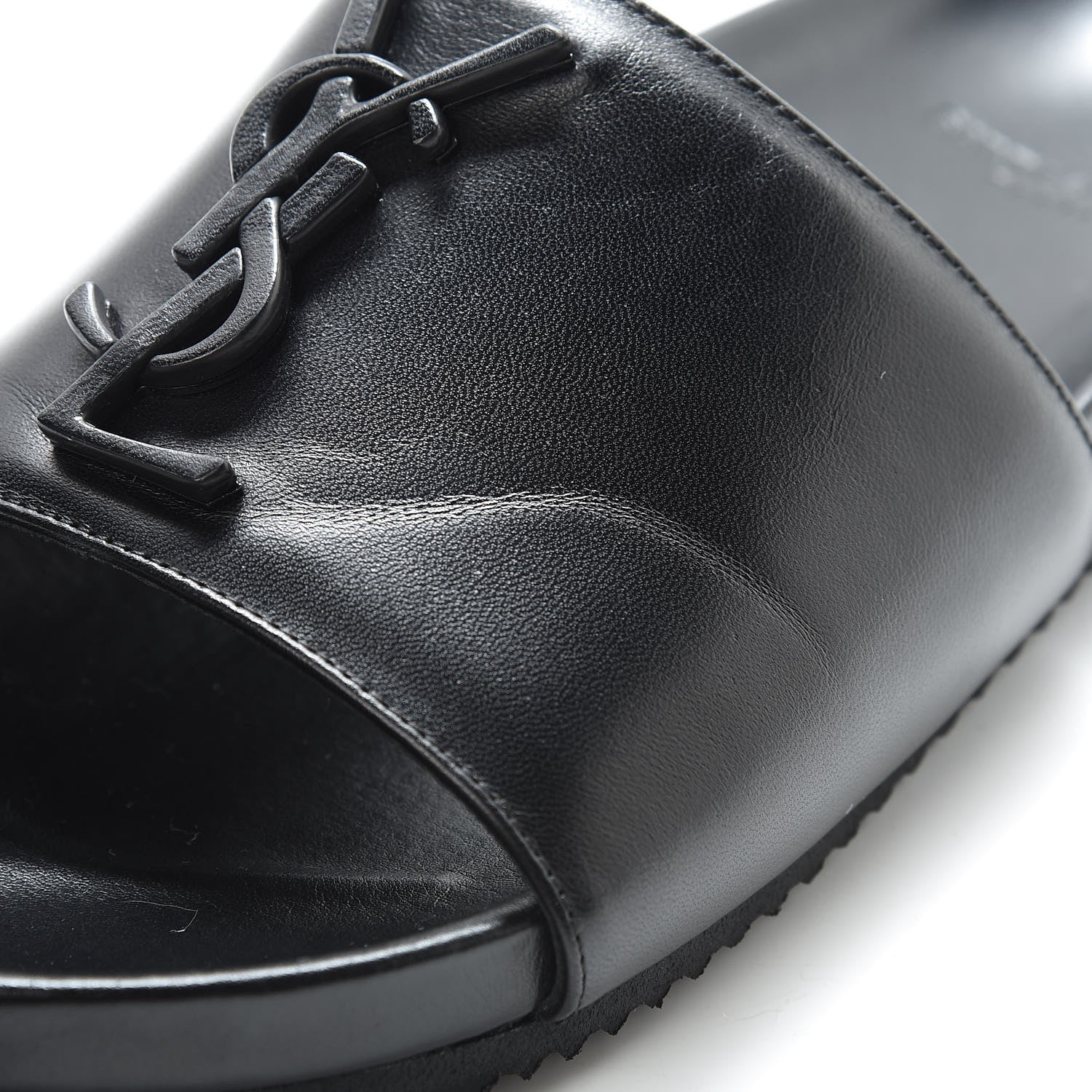 Saint Laurent Lambskin Joan Slide Sandals 37.5 Black 8 of 10