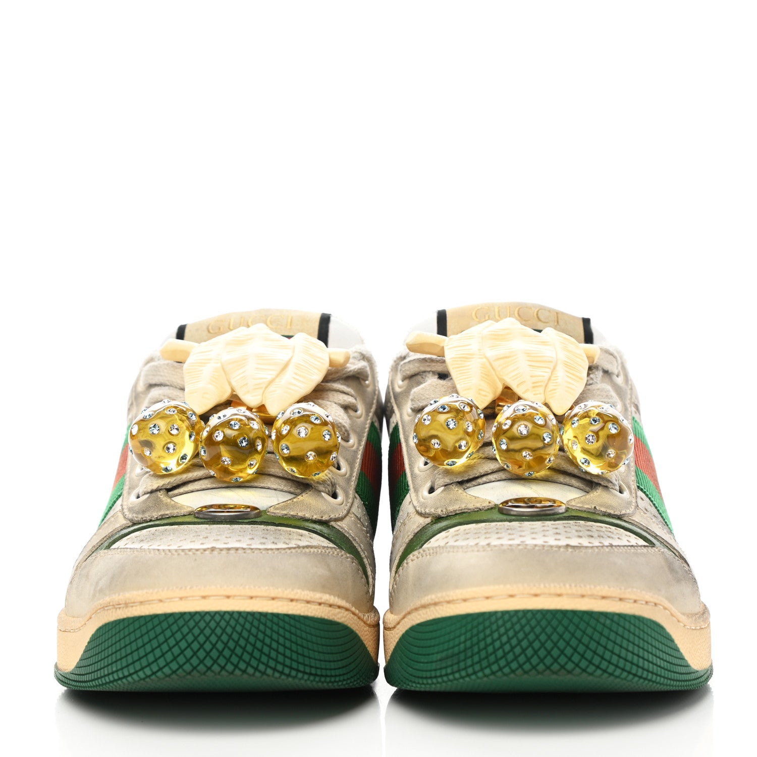 Gucci Nubuck Web Cherries Womens Screener Sneakers 36 Dusty Milk White Vintage Green 2 of 9