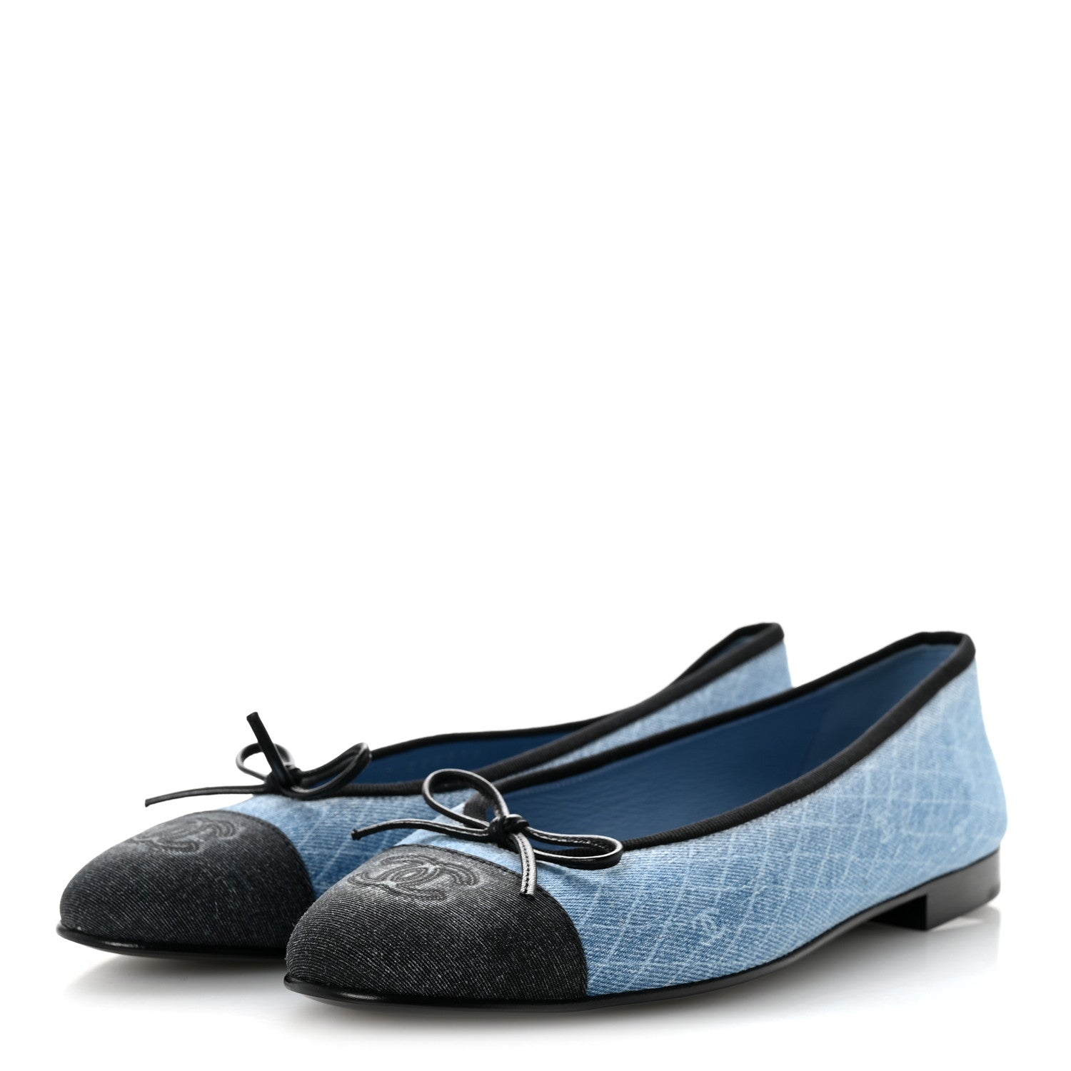 Chanel Denim Printed Quilt CC Cap Toe Ballerina Flats 39 Light Blue Dark Grey 4 of 9