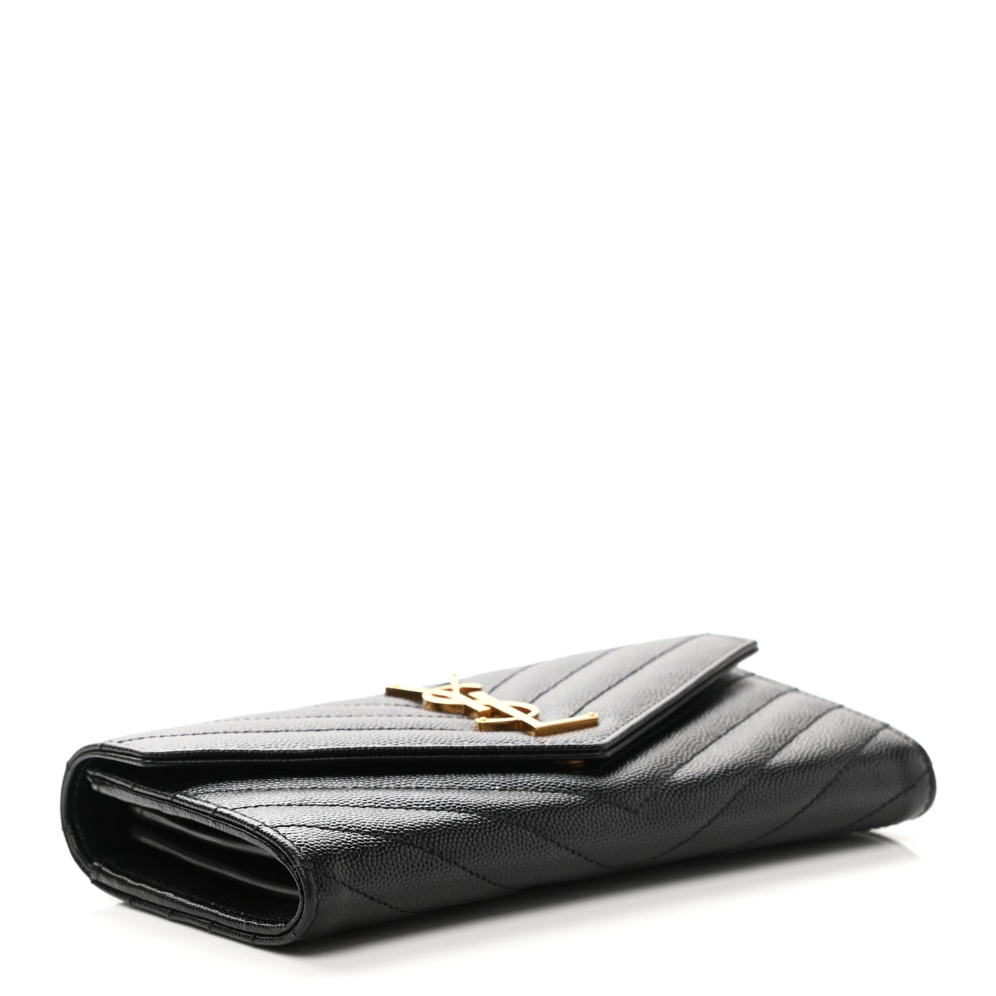 Grain De Poudre Matelasse Chevron Monogram Flap Wallet Black
