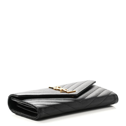 Saint Laurent Grain De Poudre Matelasse Chevron Monogram Flap Wallet Black 4 of 8