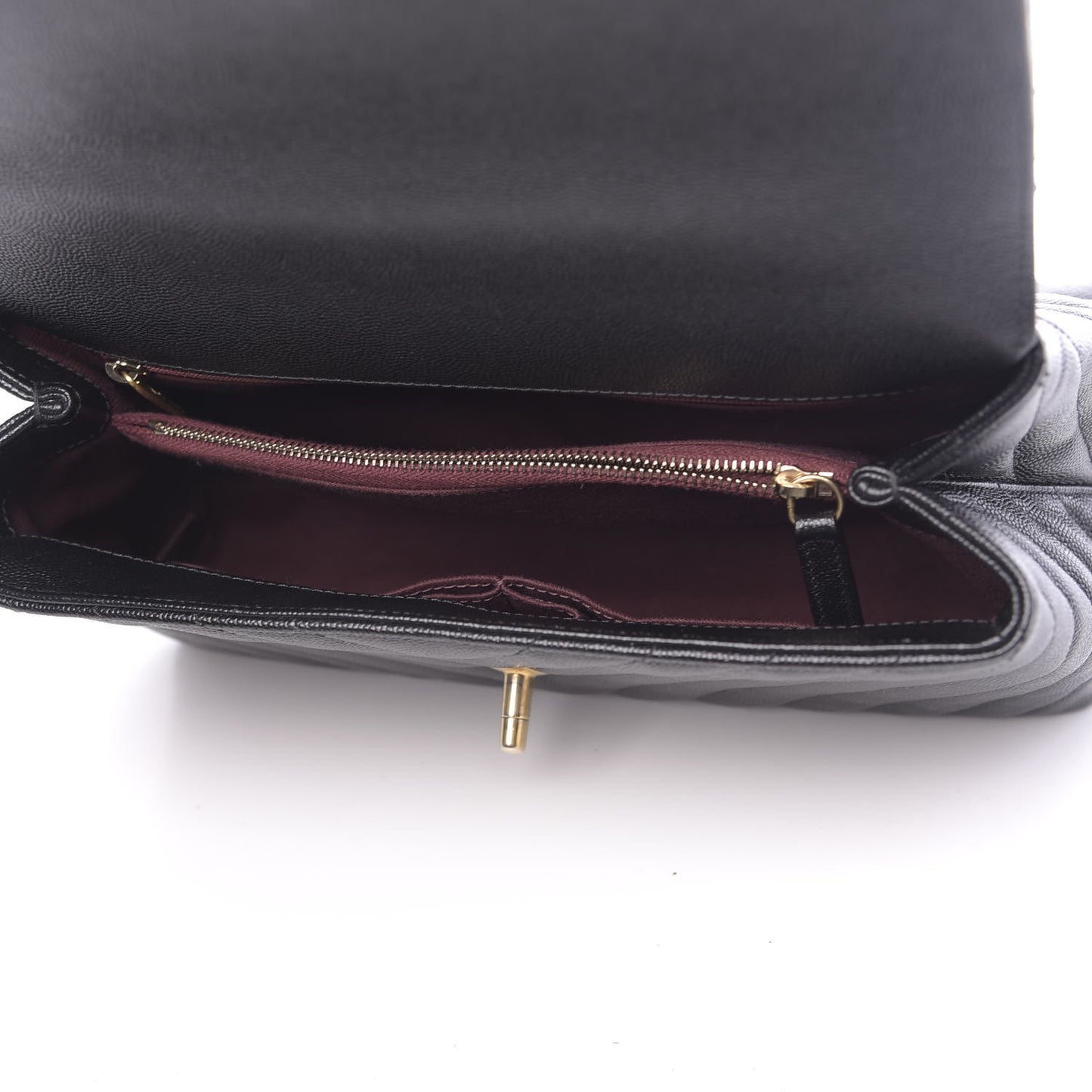 Caviar Chevron Quilted Small Coco Handle Flap Black